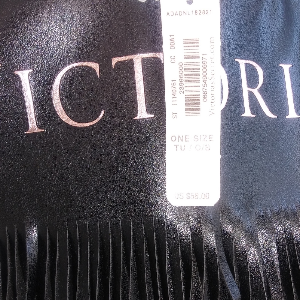 NWT $58 Victoria Secret black fringe large tote - Picture 7 of 16